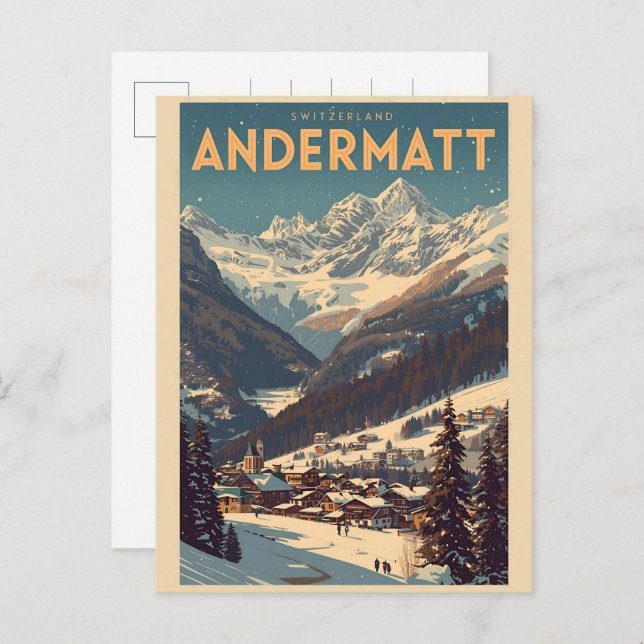 Vintage ANDERMATT ski Switzerland Swiss Alps gifts Postcard (Front/Back)