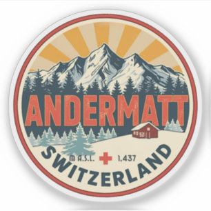 Vintage ANDERMATT ski Switzerland Swiss Alps gifts Sticker