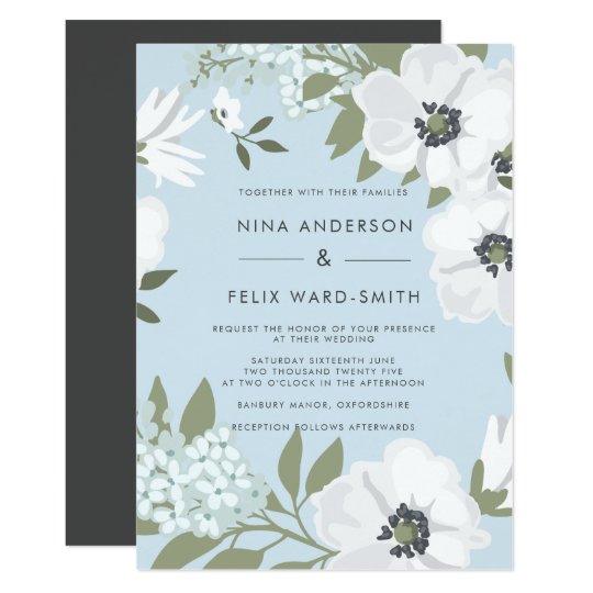 Vintage Anemone Blue Wedding Invitation Zazzle Com