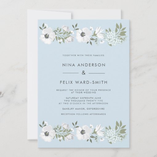 Vintage Anemone Blue Wedding Invitation | Zazzle