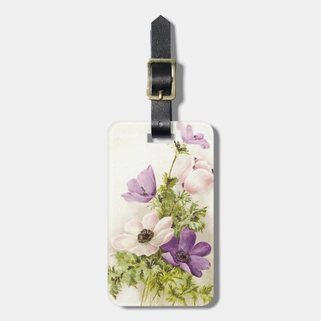 Vintage Anemone Flower Luggage Tag (Front Vertical)