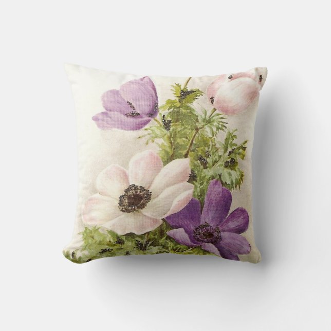 Vintage Anemone Throw Pillow (Front)