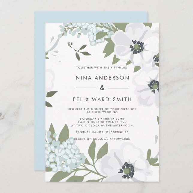 Vintage Anemone Wedding Invitation (Front/Back)