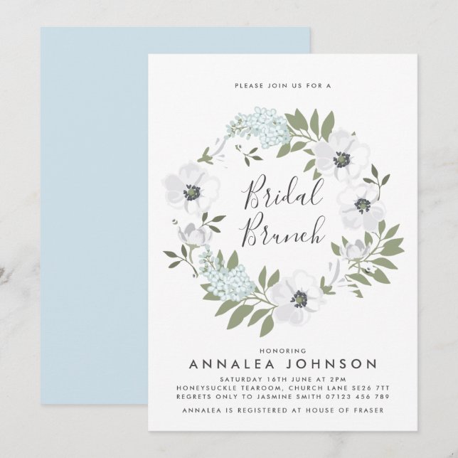 Vintage Anemone Wreath Bridal Brunch Invitation (Front/Back)