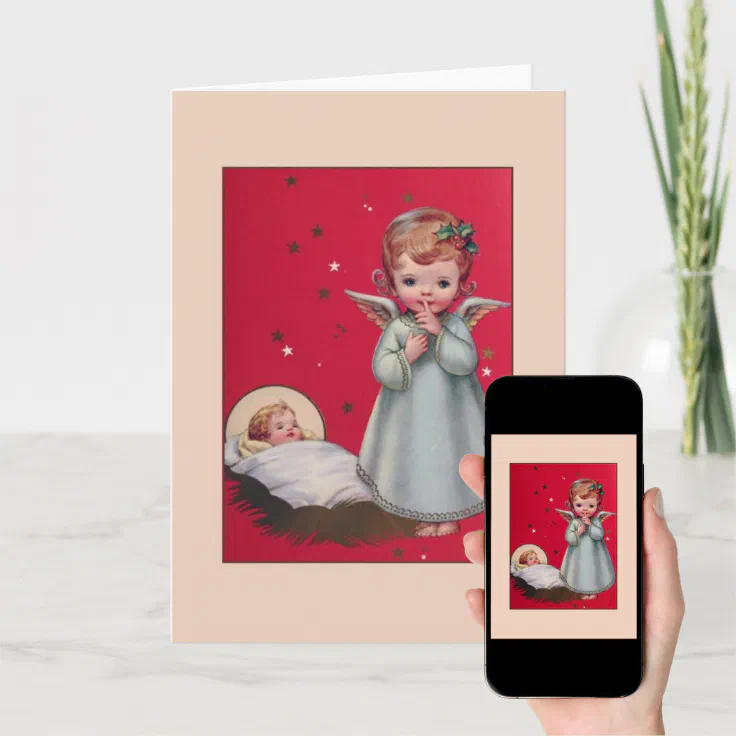 Vintage Angel and Baby Jesus Christmas Card | Zazzle