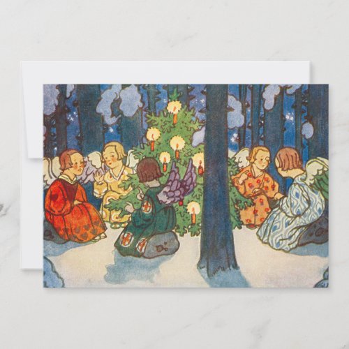 Vintage Angel and Christmas Tree Painting Holiday Card