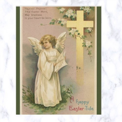 Vintage Angel and Cross Easter Wishes Postcard