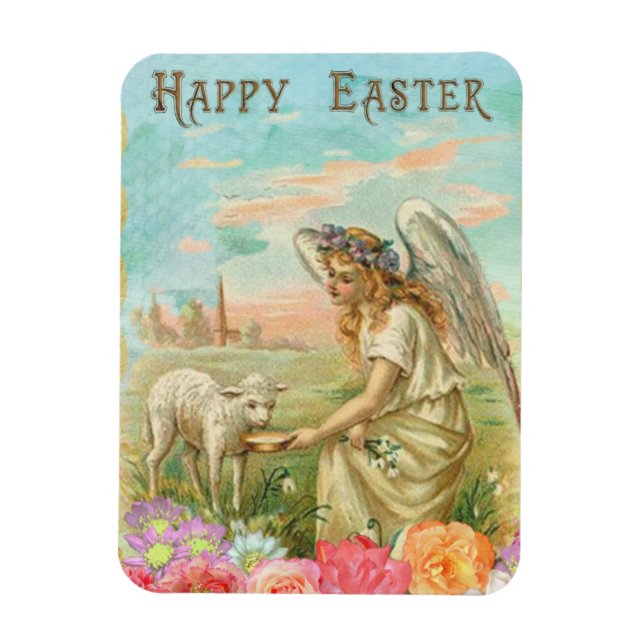 Vintage Angel And Lamb Magnet (Vertical)