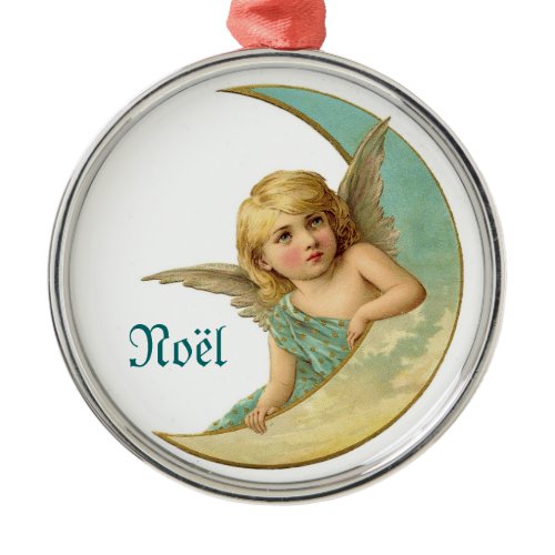 Vintage Angel and Moon Noel Christmas Ornament