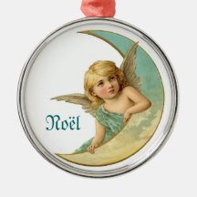 Vintage Angel and Quarter Moon Noel Christmas