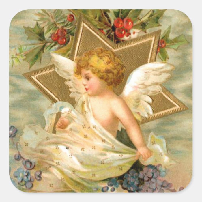 Vintage angel and star christmas holiday sticker