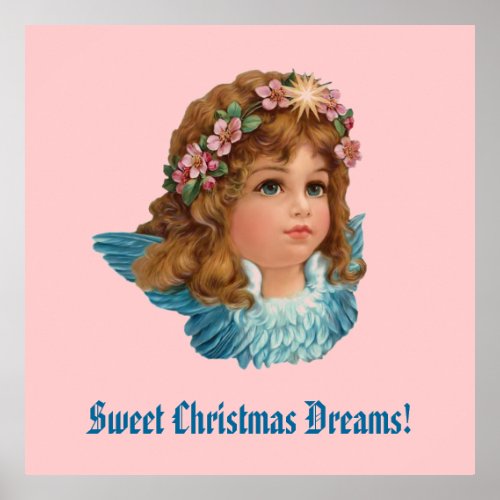 Vintage Angel Blue Wings Christmas Dreams CH404 Poster