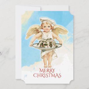 Vintage angel chef holly Christmas cake Holiday Card