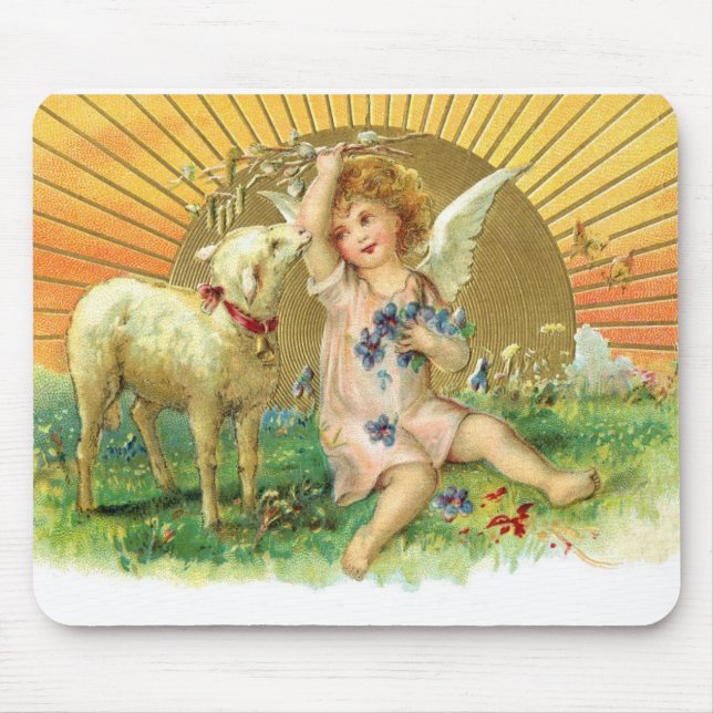 Vintage Angel Cherub with Lamb Mouse Pad (Front)