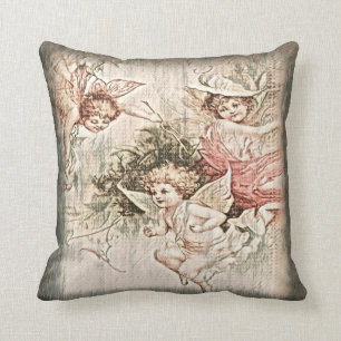 Vintage Angel Cherubs  Classic Round Sticker Throw Pillow