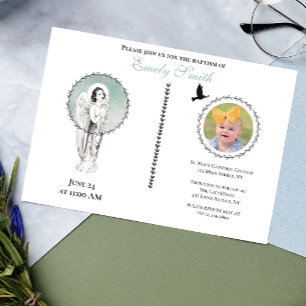 Vintage Angel Christening Baptism Photo Invitation
