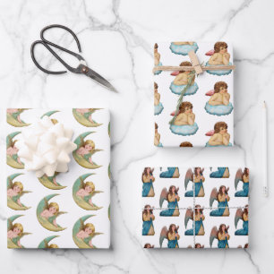 Vintage Angel Christmas Pattern Wrapping Paper Sheets