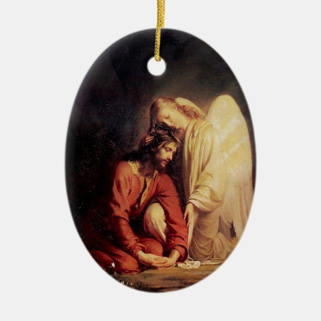 Vintage Angel Comforting Jesus Ceramic Ornament (Front)