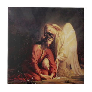Vintage Angel Comforting Jesus Ceramic Tile