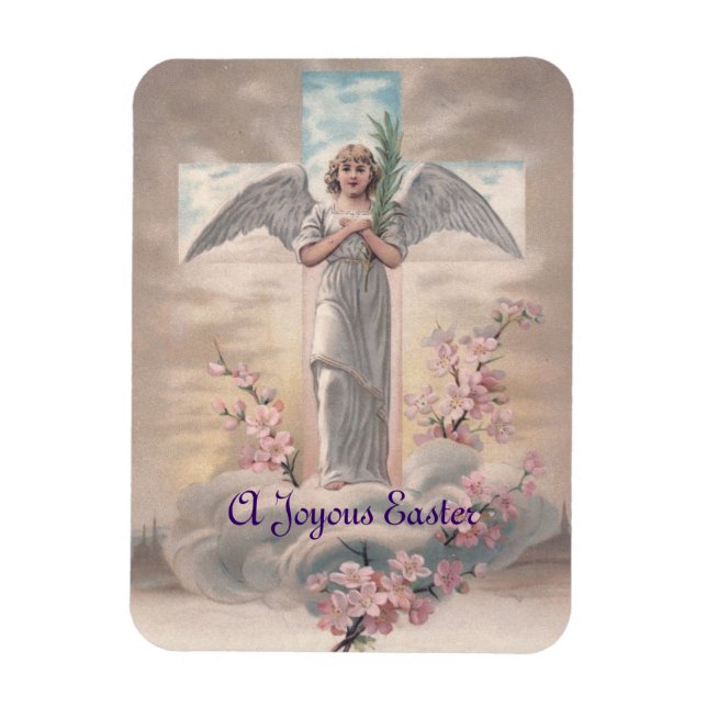 Vintage Angel & Cross Easter Magnet (Vertical)