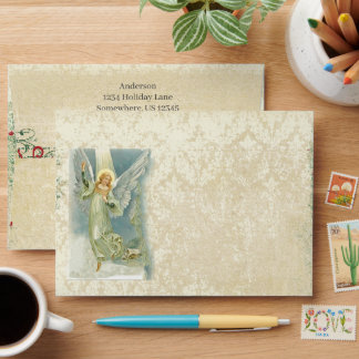 Vintage Angel Distressed Aged Damask Envelopes