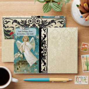 Vintage Angel Distressed Aged Damask Envelopes
