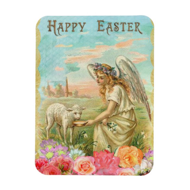 Vintage Angel Easter Greeting Magnet (Vertical)