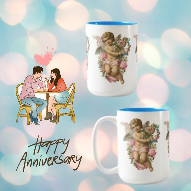 Vintage Angel  Flower Wing  Two-Tone Coffee Mug (Creator Uploaded)