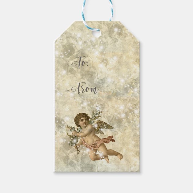 Vintage Angel Glittering Gold ID136 Gift Tags