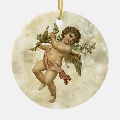 Vintage Angel Glittering Gold V1 ID136 Ceramic Ornament