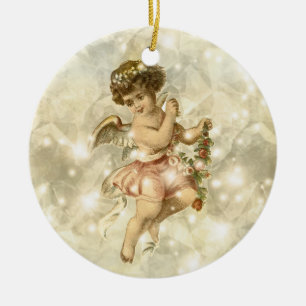 Vintage Angel Glittering Gold V2 ID136 Ceramic Ornament