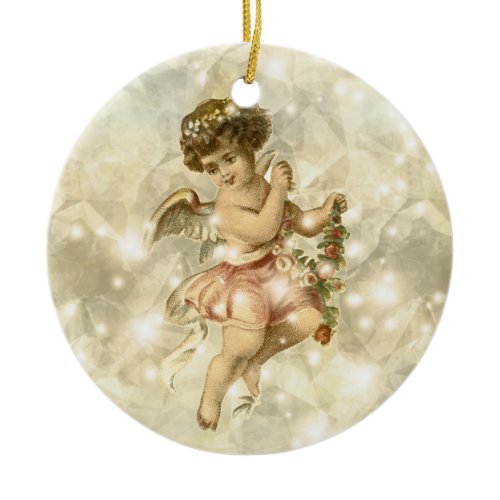 Vintage Angel Glittering Gold V2 ID136 Ceramic Ornament