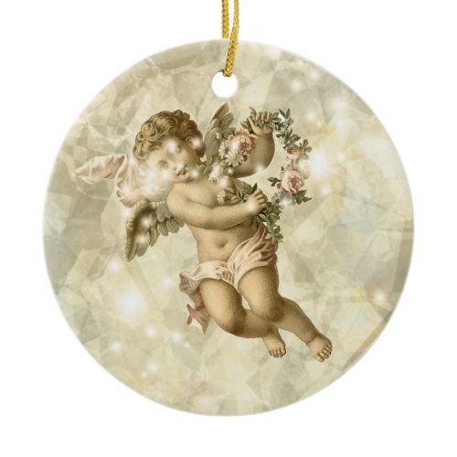 Vintage Angel Glittering Gold V3 ID136 Ceramic Ornament