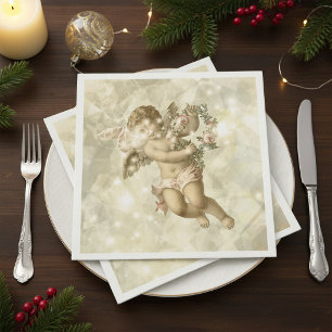 Vintage Angel Glittering Gold V3 ID136 Paper Dinner Napkins