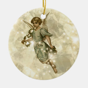Vintage Angel Glittering Gold V4 ID136 Ceramic Ornament