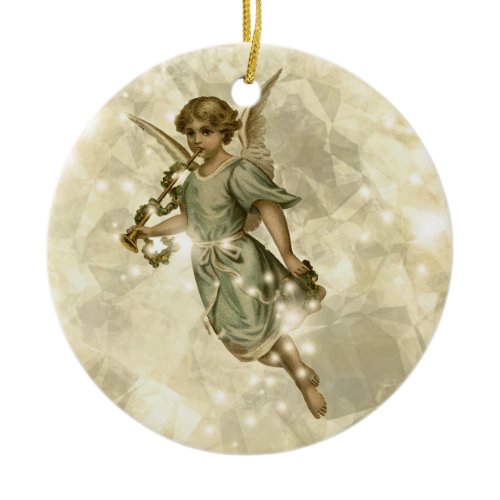 Vintage Angel Glittering Gold V4 ID136 Ceramic Ornament