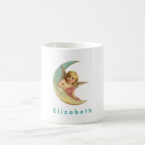 Vintage Angel in a Crescent Moon Personalized Coffee Mug
