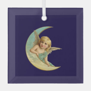 Vintage Angel in Crescent Moon Glass Ornament