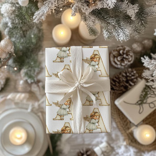 Vintage Angel Letter A Christmas Wrapping Paper