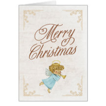 Vintage angel Merry Christmas greeting card