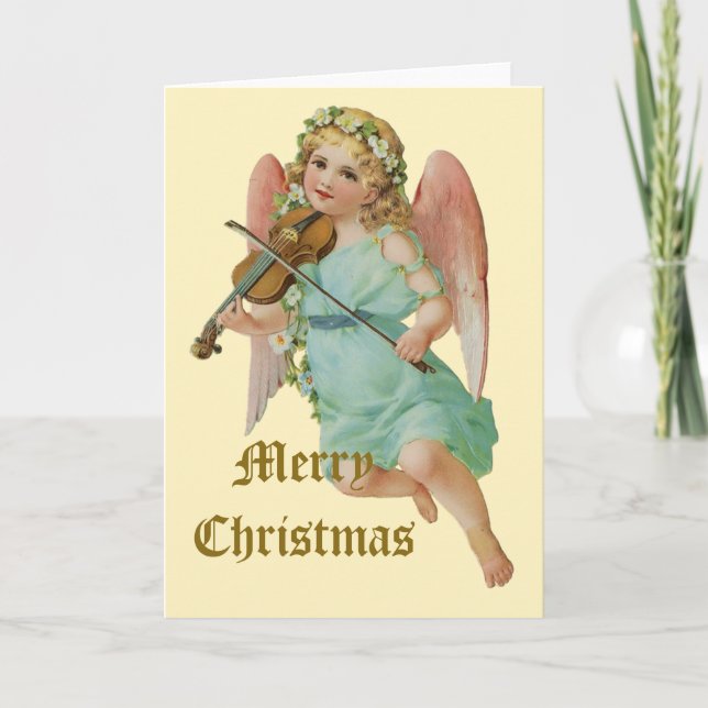 Vintage Angel Musician Christmas Holiday Card (Front)