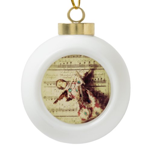 Vintage angel on music ceramic ornament