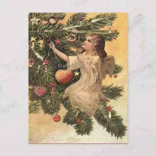 Vintage angel on tree Christmas Holiday Postcard
