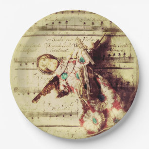 Vintage angel ornament on music paper plates