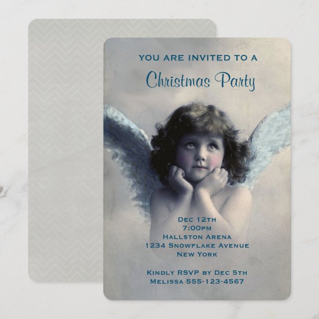 Vintage Angel Retro Christmas Party Invitation (Front/Back)