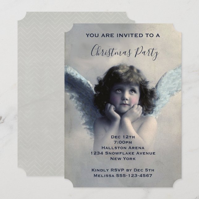 Vintage Angel Retro Christmas Party Invitation (Front/Back)
