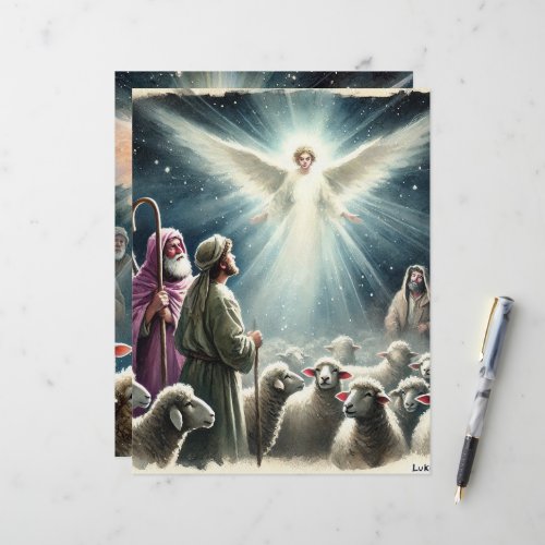 Vintage Angel &amp; Shepherds Nativity Scrapbook Paper
