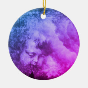 Vintage Angel & Stormy Heaven Sky (Christmas) Ceramic Ornament