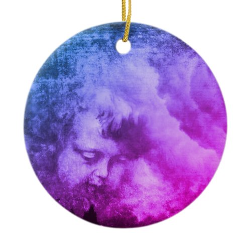 Vintage Angel &amp; Stormy Heaven Sky (Christmas) Ceramic Ornament
