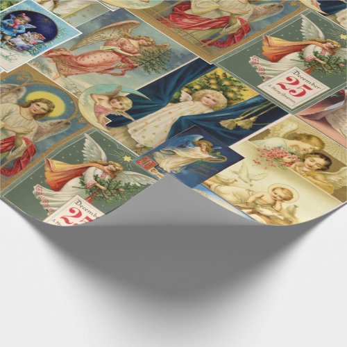 Vintage Angel Victorian Christmas Cards Collage Wrapping Paper